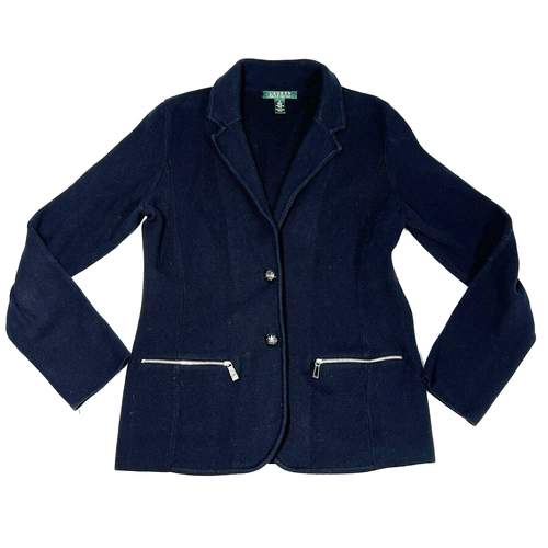 Ralph Lauren Jacket Womens Small Sweater Old Money Office Career Zip Pockets
