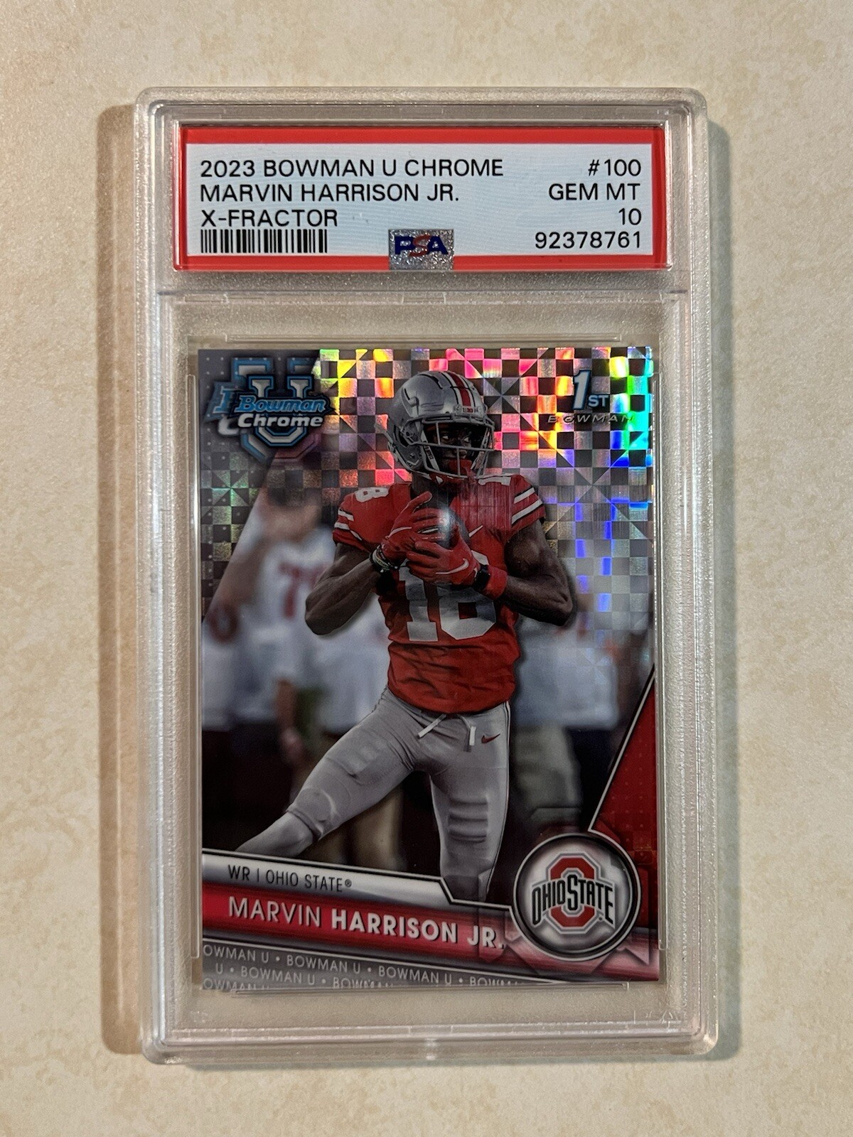 2023 Bowman University Chrome X-Fractor #100 Marvin Harrison Jr. PSA 10