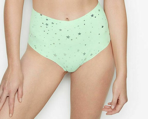 XL Green Star Foil Silver NO SHOW Victorias Secret High Waist Midi Brief Pantie - Picture 5 of 8