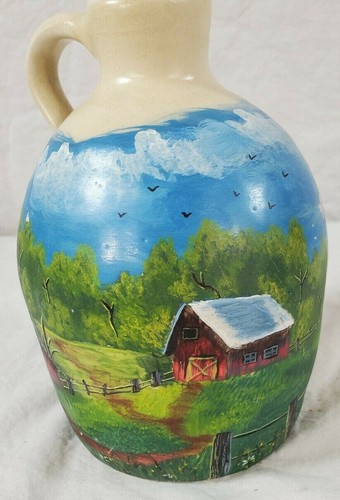 Vintage Marshall Pottery Jug Hand Turned / Hand Painted Farm Apple Tree 7" Tall - Picture 2 of 9