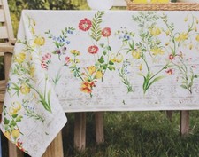 Fabric Spillproof Tablecloth 60x84"Oblong,MULTICOLOR SPRING FLOWERS,MALAGA,BM,sp
