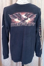 Hot Leathers Graphic Black Biker For Life American Eagle Long Sleeved Size M