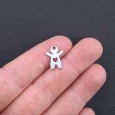 10 Little Boy Charms Antique Silver Tone with Cut Out Heart - SC2227