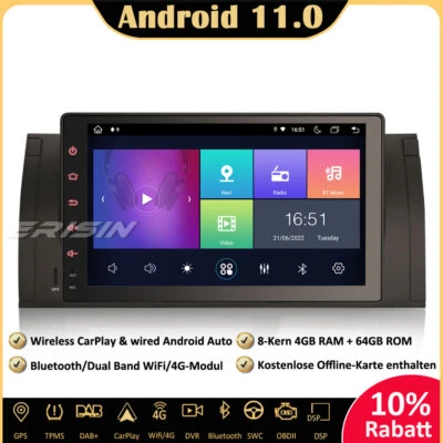 9" 64GB Android 11.0 GPS Autoradio DAB+CarPlay SWC 8-Kern für BMW 5er E39 X5 E53 - Bild 1 von 4