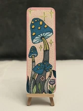Hand Painted Bookmark - Blue Mushrooms, By Sara Jessup (SJessupArt) Signed!