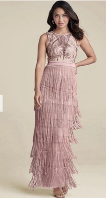 Venus Embroidered Fringe Long Dress Evening Gown Prom Wedding Formal Size  10 | eBay