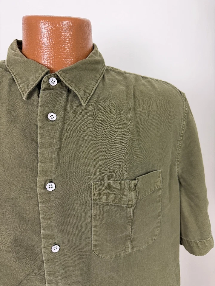Camisa Rag & Bone Hombres XL Apretada Militar Verde Oliva OG Mínima Informal Abotonada Foto 2 de 4