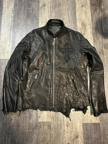CHROME HEARTS Giacca di pelle vintage Eleven 11 fatta a mano 2XL (veste XL) stile cuori cromati