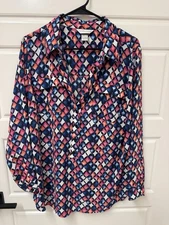 Christopher & Banks Geo Print Half Button‑Up Blouse – Size Large EUC A2