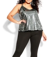NWT City Chic Glimmer Cami (CC M) 18W Silver Sequin Strappy Top Party NYE