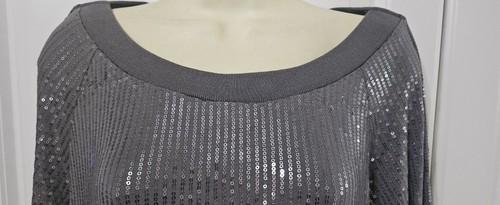 Joan Rivers graues Pailletten Strick Top Langarm Gr. M Bündchen an Ärmeln & Unterteil - Bild 11 von 19
