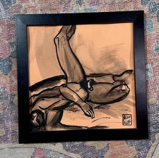 original ink sketch 8x8 Gay Art Portrait male boy portrait muscle model framed