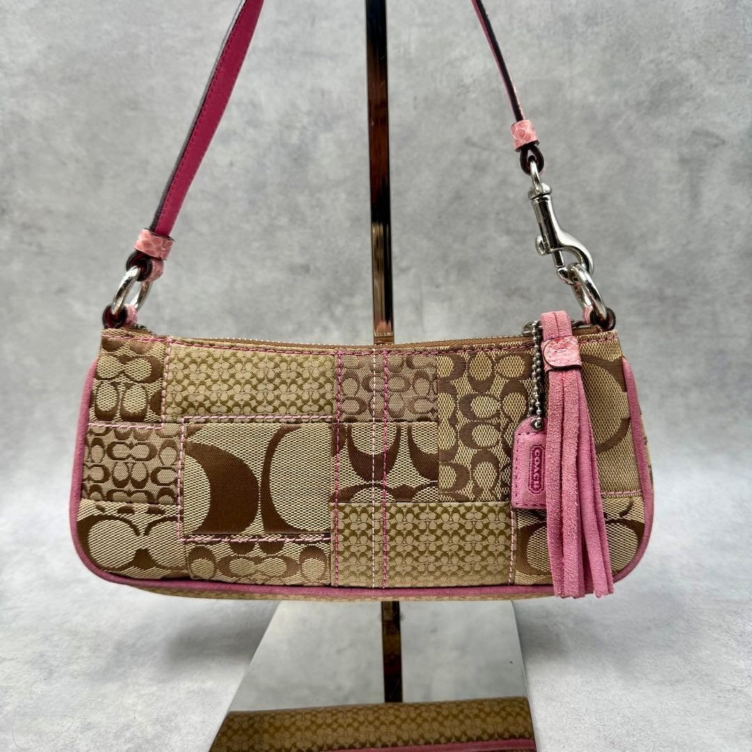 COACH 3693 Vintage Y2K Patchwork Trim Mini Shoulder Bag Pouch Pink