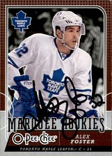 Alex Foster Signed 2008-09 O-Pee-Chee Marquee Rookie card Toronto Maple Leafs. rookie card picture