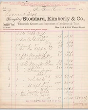 1889 Stoddard Kimberly & Co Grocers Importers of Molasses & Teas New Haven CT