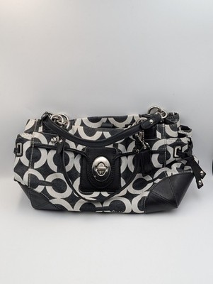 Vintage Coach Peyton Carryall Handbag Purse Black White Op Art