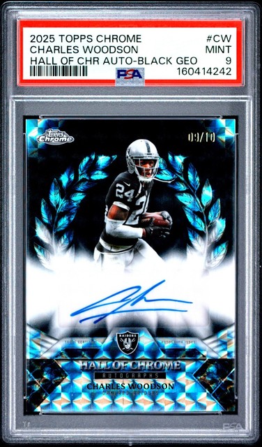 2025 Topps Charles Woodson Hall of Chrome BLACK REFRACTOR AUTO /10 PSA 9 - POP 1