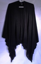 Women s Black Fringe Shawl Wrap One Size Acrylic Open Front Cape Poncho NYC