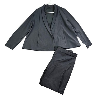 Eileen Fisher Pant Suit Women PL Gray Viscose Stretch Wrap Jacket Office Travel