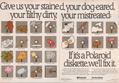Polaroid Diskette Vintage BYTE 2pg Magazine Ad 1985 Floppy Data Recovery