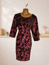 VILA Vinanat Red & Black Sequin velvet Sheath UK L - 3/4 Sleeve Evening Gown