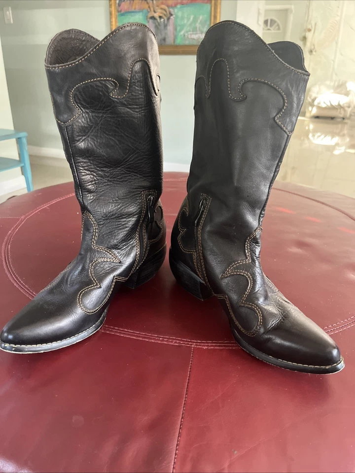 Bota Vaquera Western Cuero Bordada Talla 39 (8) Muy Buen Estado Foto 2 de 4