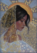 original drawing A4 32PvO artwork gold, glitter, pastel Lace made of sparks