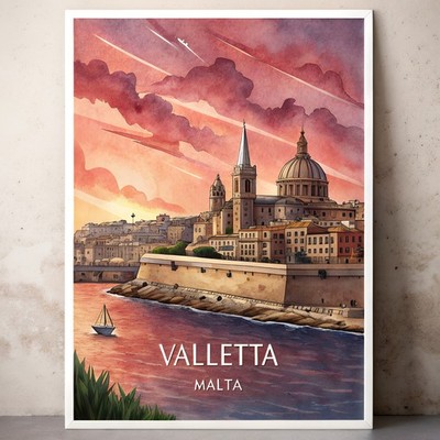 Lebendiges Valletta Malta Reiseposter - Historisches Stadtbild Kunstdruck 2_mehrDetail