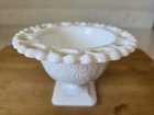 Vintage MCM 1960s Indiana Milk Glass Pedestal Dish With Lace Edge EUC
