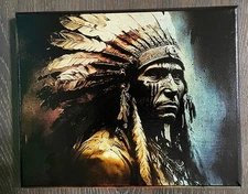 Laser Engraving Artwork On Spray painted Canvas an Illustration of Indian Chief