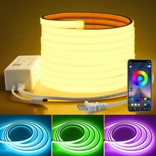 16.4FT 110V RGB COB LED Strip Light with Remote Smart Waterproof Outdoor RGB ...
