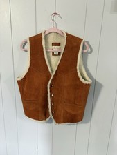 Cheyenne Ruff and Tough Brown Genuine Leather Vest Cream Lining Size M