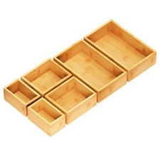 6 Pcs Bamboo Drawer Organizer Storage Box Set, Multi-Use Drawer Organizer Bin...
