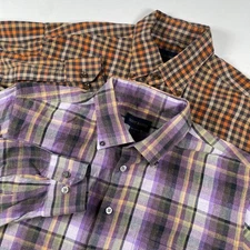 Scott Barber Plaid Button Down Long Sleeve Cotton Shirt Casual Large Lot of 2
