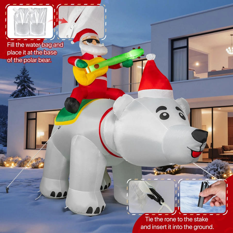 7FT LED Christmas Inflatable Santa Riding Bear Shaking Head & Music, Recording - Image 3 of 4