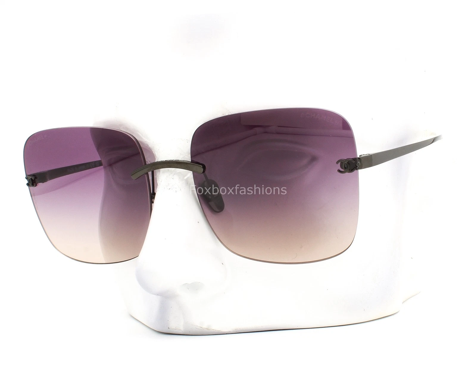 Chanel Rimless Sunglasses ch4287T 486S1 Black Violet to Brown Gradient with Case