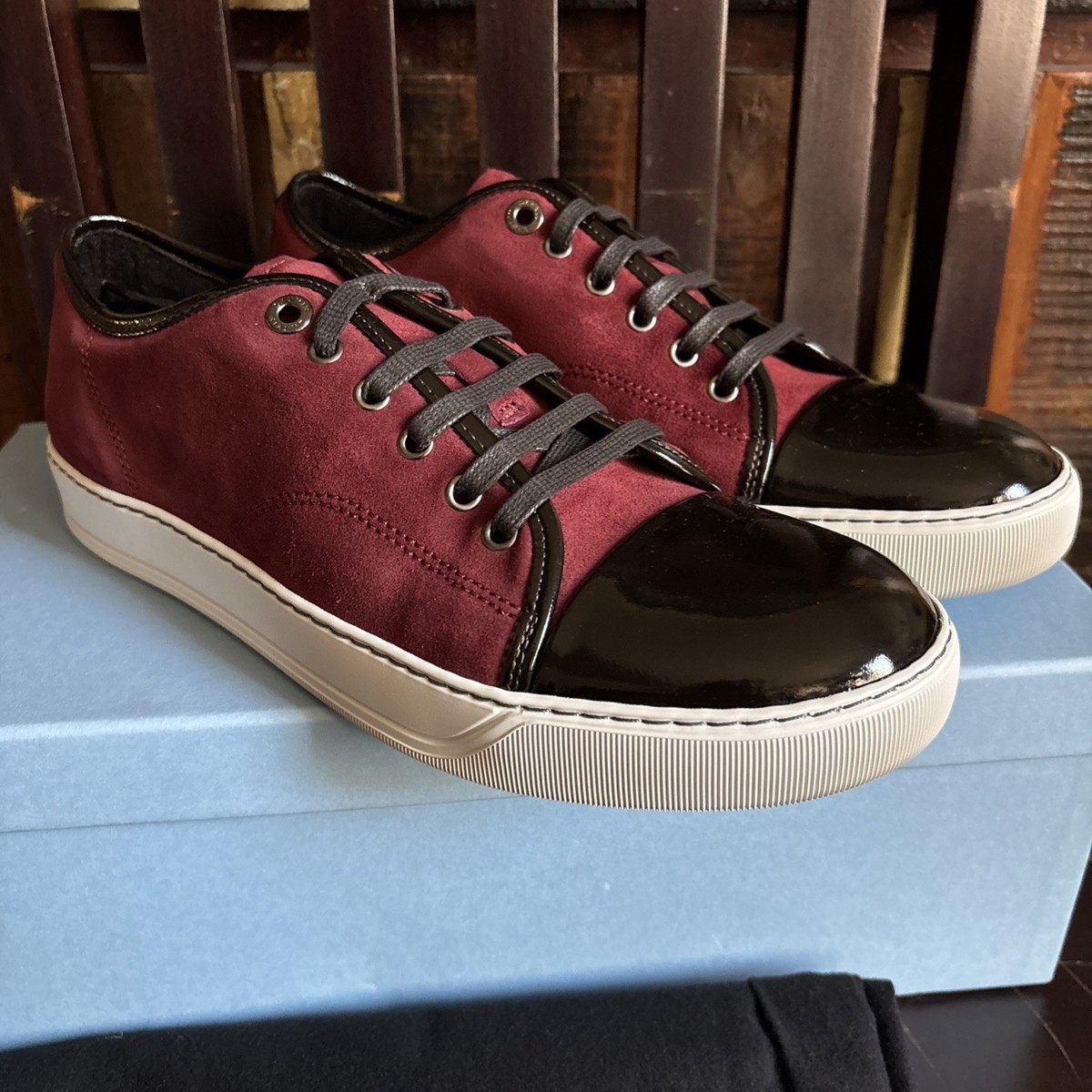 Ｋ.T.C Lanvin DBB1 SUEDE AND LEATHER SNEAKERS In Burgundy/maroon Size 8