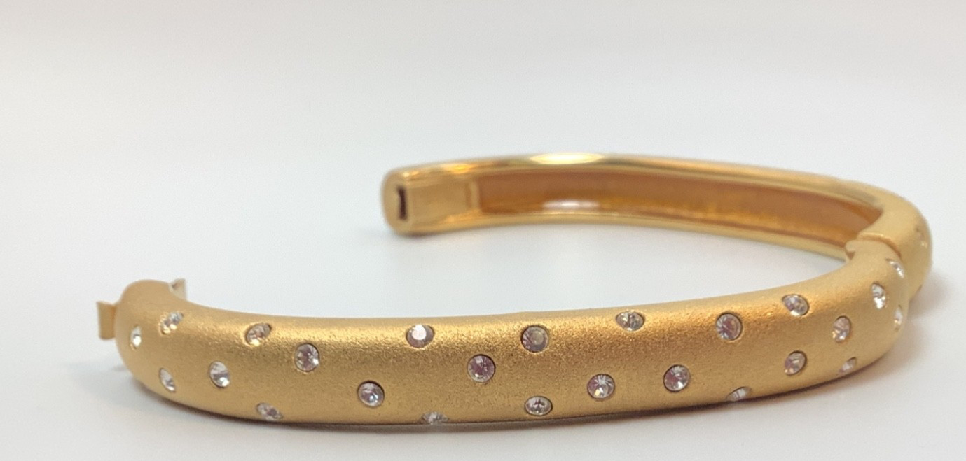 Brushed Solid Goldtone Signed Swarovski Crystal P… - image 4