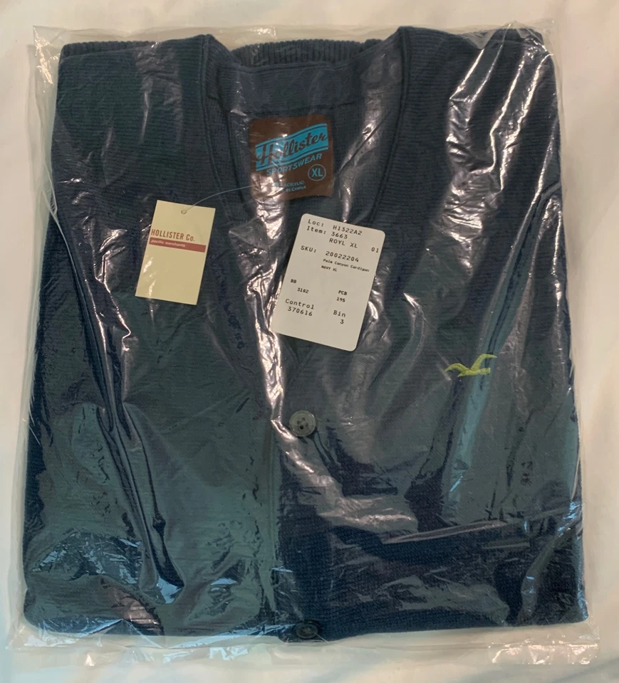 Hollister Hombre Talla XL Cárdigan Suéter Botón Delantero Azul Marino NUEVO Foto 2 de 2