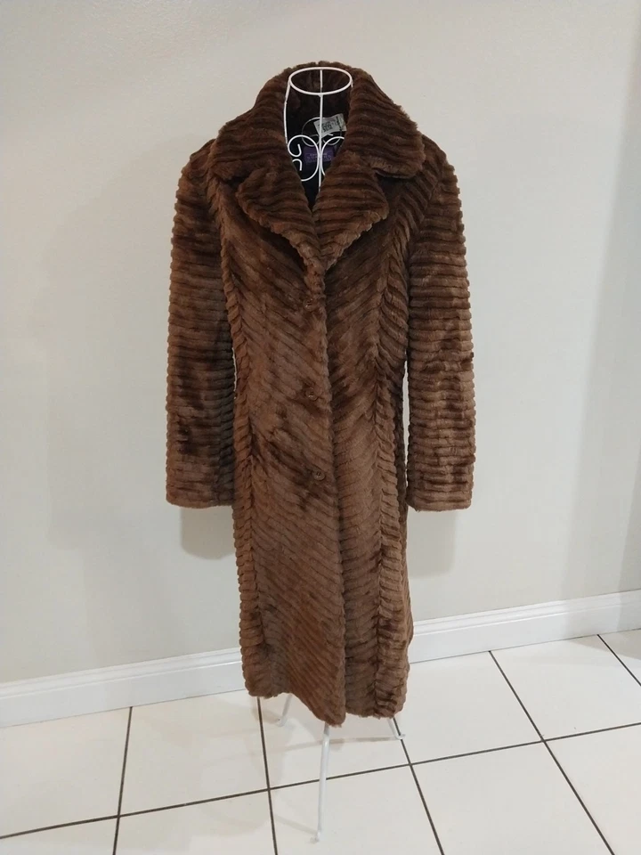 Chaqueta larga para mujer Suzanne Somers marrón manga larga talla pequeña vintage fundente f Foto 3 de 4