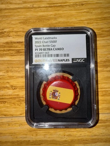 2022 Chad Silver 500 Franc NGC PF70 Ultra Cameo Bottle Cap World Landmark Spain
