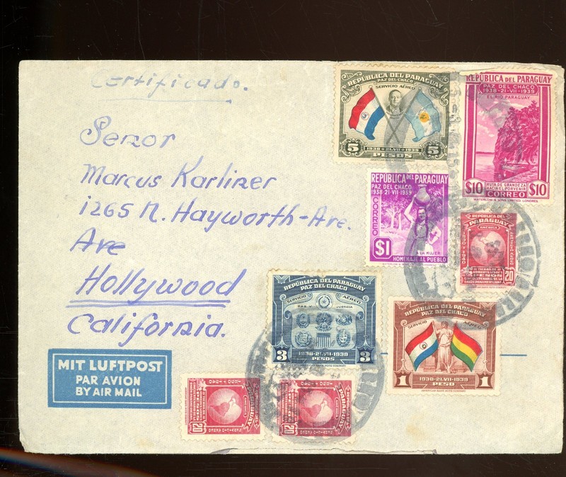 stamp-cover-Paraguay-8 different stamps-registered=1041