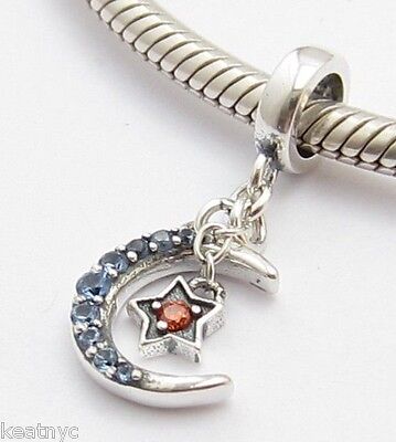 925 Sterling silver Fashion Moon And Star Dangle Charms Fit Girls Charm Bracelet