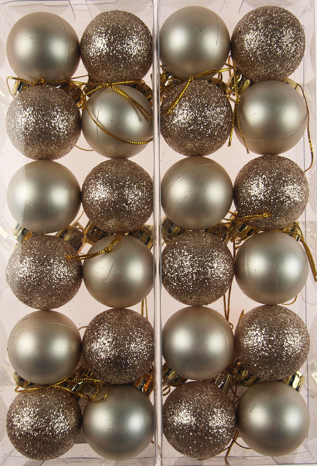 Mini Christmas Shine Glitter Tree Baubles Decorations - Champagne (Set of 24)