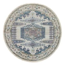 9'9" x 9'9" Ivory Hand Knotted Reimagined Viss Design Round Oriental Rug R65636
