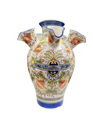 Rare Vintage Orient Connection 6-neck round hand-painted ceramic vase 12" Tall - Picture 2 of 10