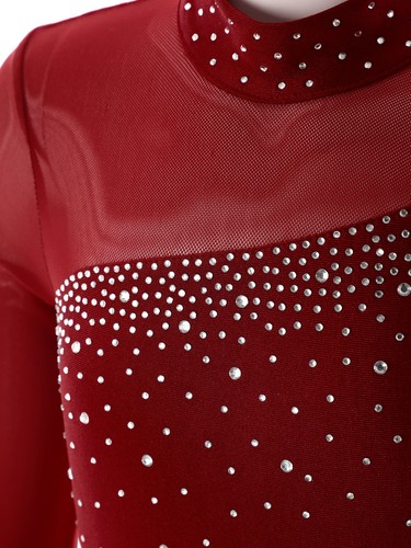 Girls Full Body Skating Jumpsuit Gymnastics Leotards Long Sleeve Dance Bodysuit - Picture 10 of 81