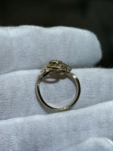 14k Oro Giallo Naturale Rosso Rubino Fiore Halo Design Largo Fedina Misura 5.5 - Foto 2 di 12