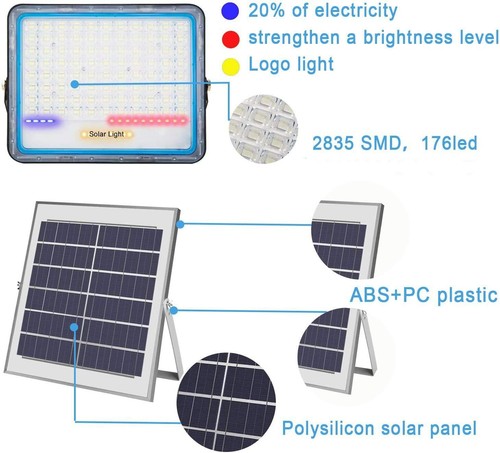 500W Faro LED Esterno con Pannello Solare Luce Bianca Faretto Energia Solare - Picture 2 of 3