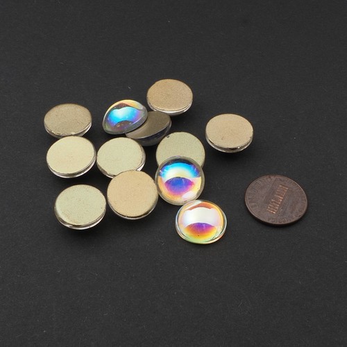 Lot (12) Vintage Czech AB round glass cabochons 15mm - Picture 3 of 5